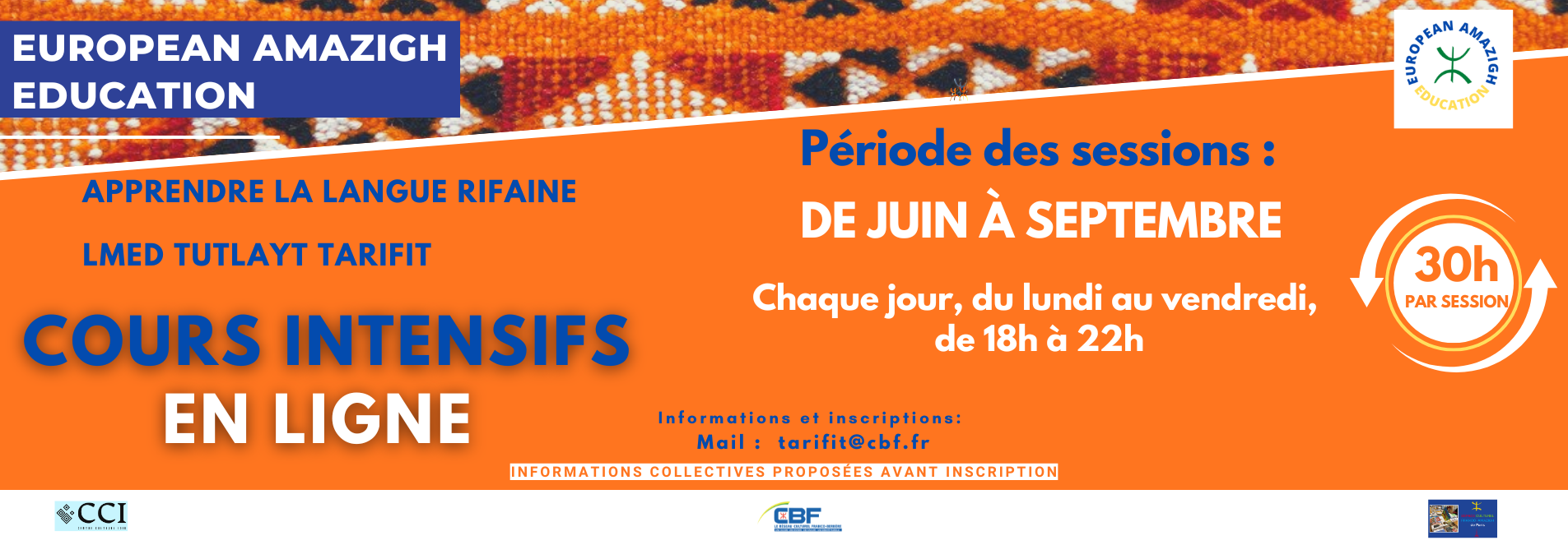 Cours de rifain « tarifit » en ligne : sessions intensives été 2026